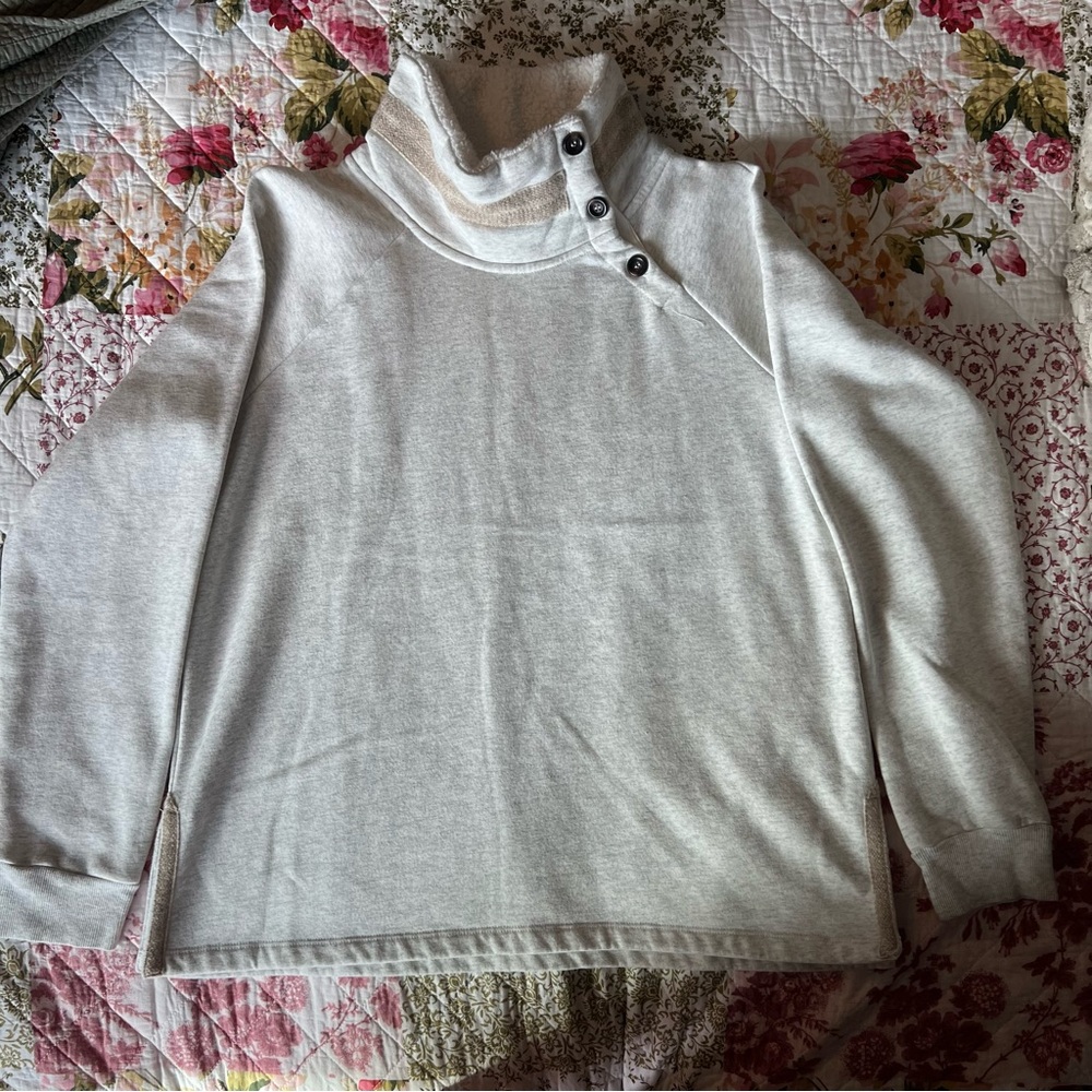 Women's Heathered Grayish cream button turtleneck Sweater